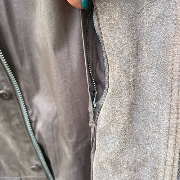 Y2K Timberland Suede Leather Cowboy Chore Coat Chocolate Brown Coat Jacket XL - Picture 6 of 10